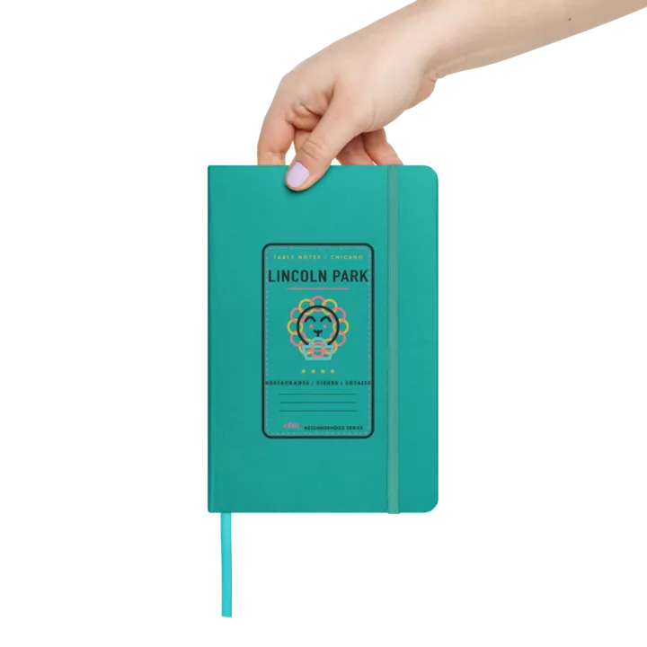 Lincoln Park table notes journal in Turquoise, front view - Chicago Neighborhood Series